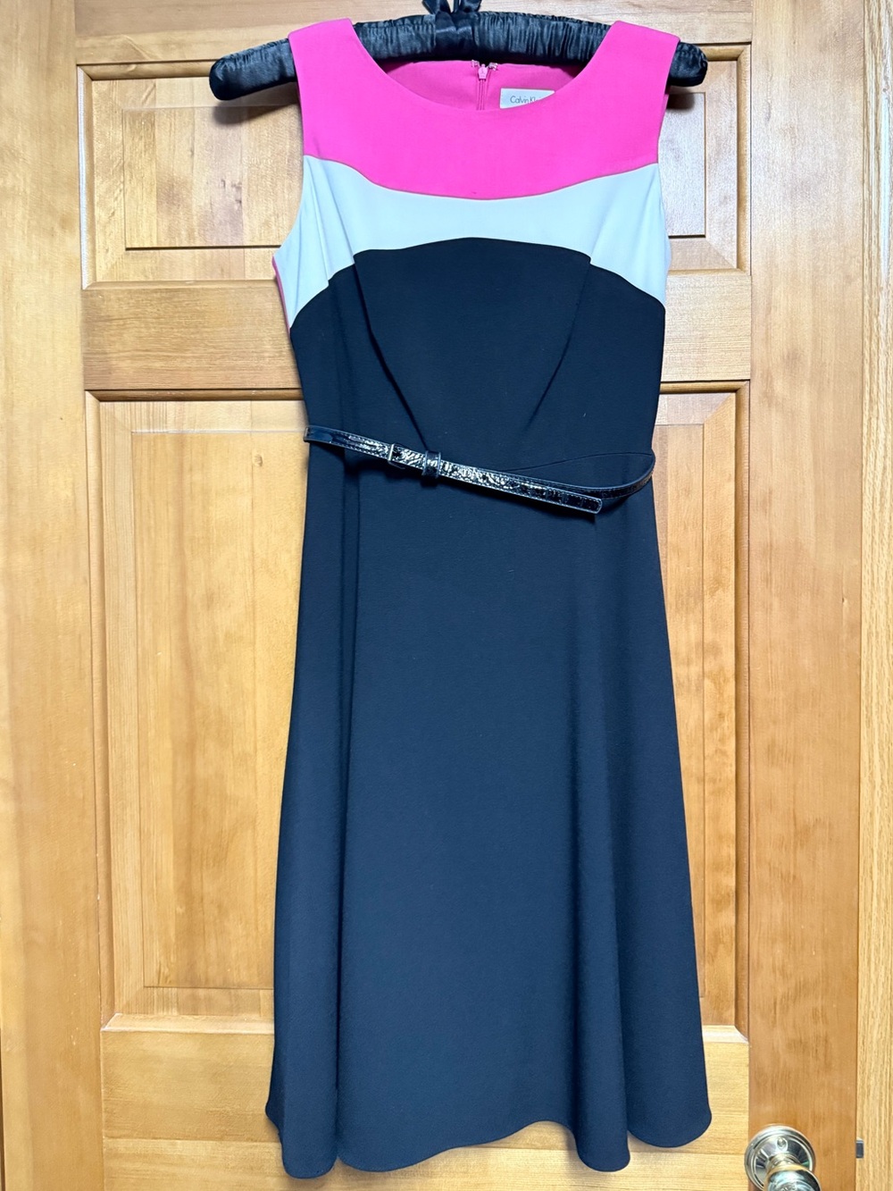 Calvin Klein Black Pink White Fit and Flare Dress Size 4 Work Cocktail Y2K - Picture 2 of 9